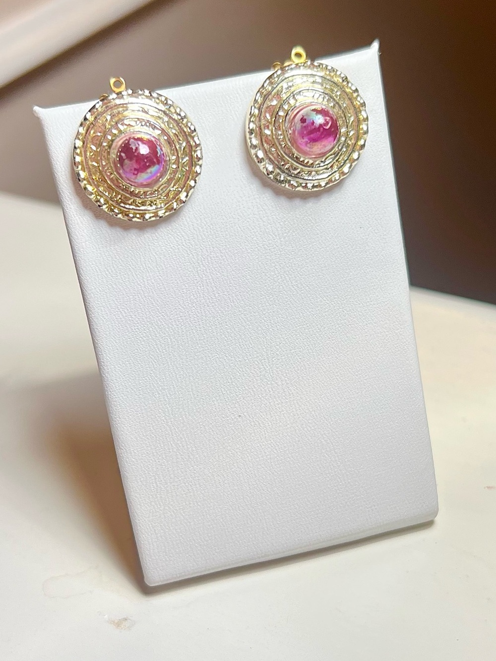 Vintage Purple Cabochon Clip On Earrings Gold Tone Mid Century Retro Glam